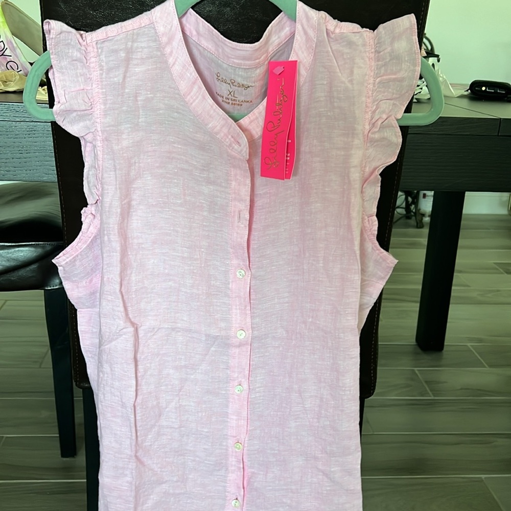 Lilly Pulitzer Briette Button down linen top Urchin Pink
